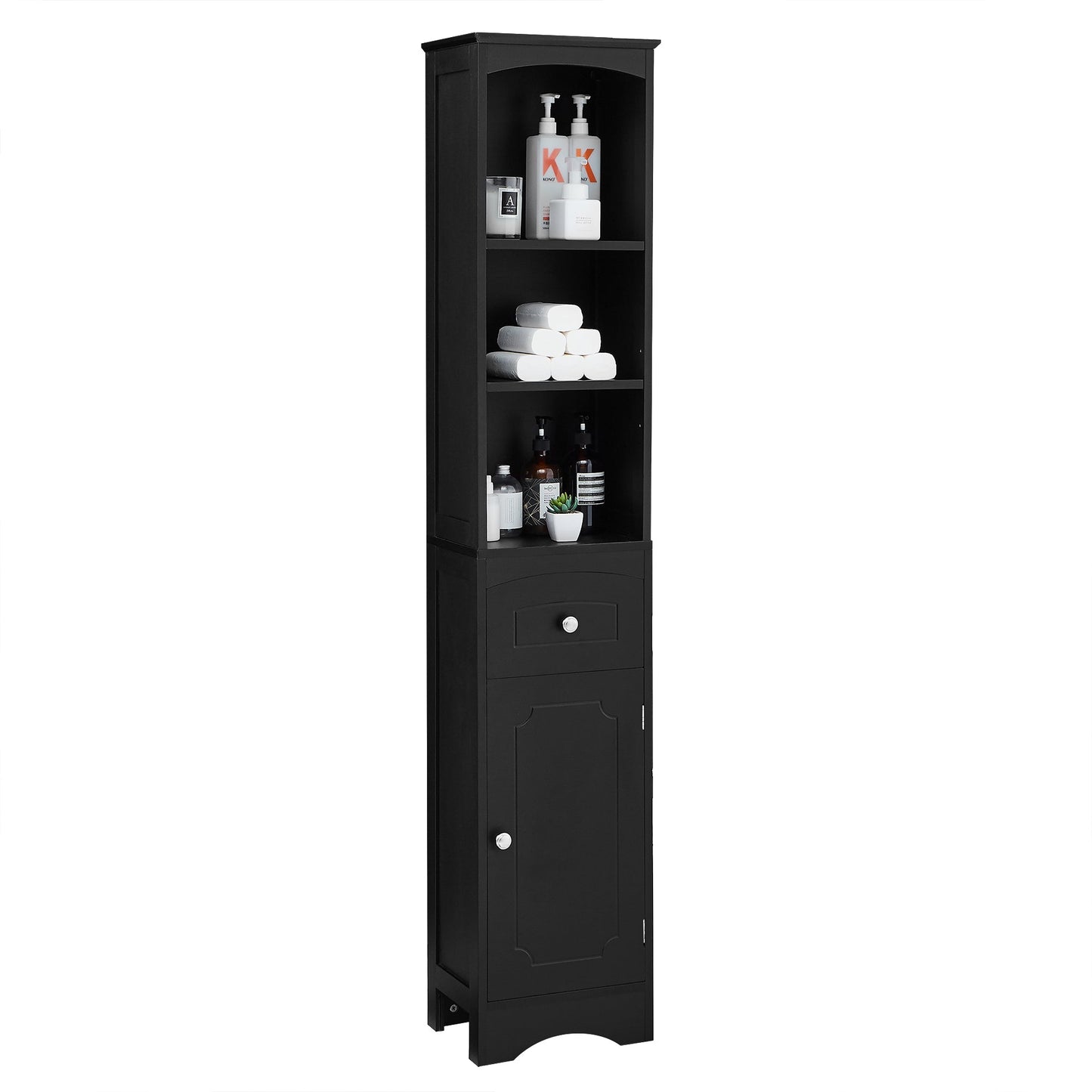 Tall Bathroom Cabinet, Freestanding Storage Cabinet with Drawer, MDF Board, Adjustable Shelf, Black