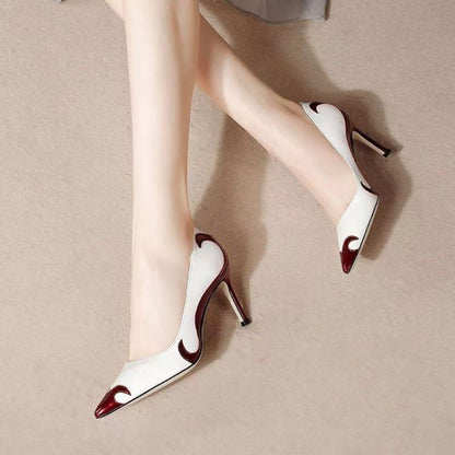 Red and green dragonfly pointed slender heel banquet women's shoes color blocked single shoes for women