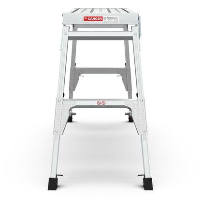 Aluminum Work Platform Large Size Step Stool Folding Portable Work Bench 40" Width Telescopic Feet 22" -27.5" Height Adjustable