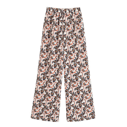 Elegant Strapless Top with Floral Print and Wide-Leg Pants Set