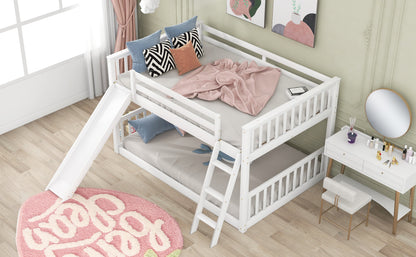 Full over Full Bunk Bed with Convertible Slide and Ladder  White