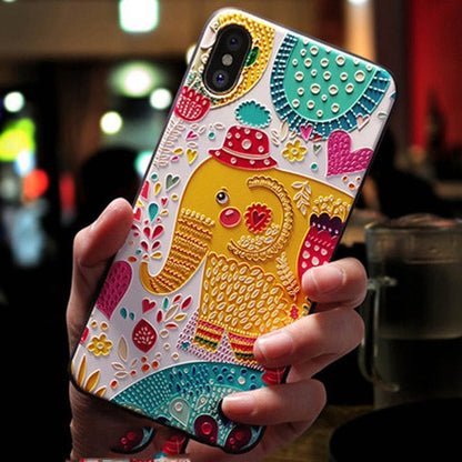 Eqvvol Cute 3D Emboss Cartoon Patterned Phone Case For iphone X 8 7 6 6S Plus Cases Soft Silicone Cover For iphone 5 5s SE Coque