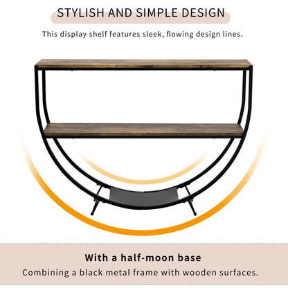 TREXM Rustic Industrial Design Demilune Shape Textured Metal Distressed Wood Console Table (Distressed Brown)