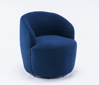 Teddy Fabric Swivel Accent Armchair Barrel Chair With Black Powder Coating Metal Ring Dark Blue
