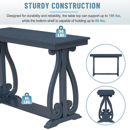 48-Inch Rustic Vintage Console Table --- Farmhouse Style Entryway Table with Open Shelf and Sturdy Construction (Navy)