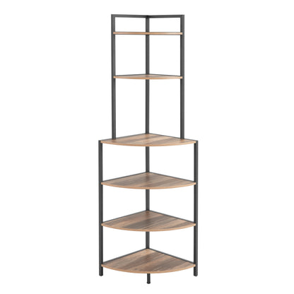 6-story corner open bookshelf modern bookshelf wooden frame independent bookshelf unit, country brown