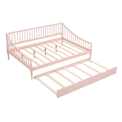 Full Size Daybed with Trundle and Support Legs  Pink