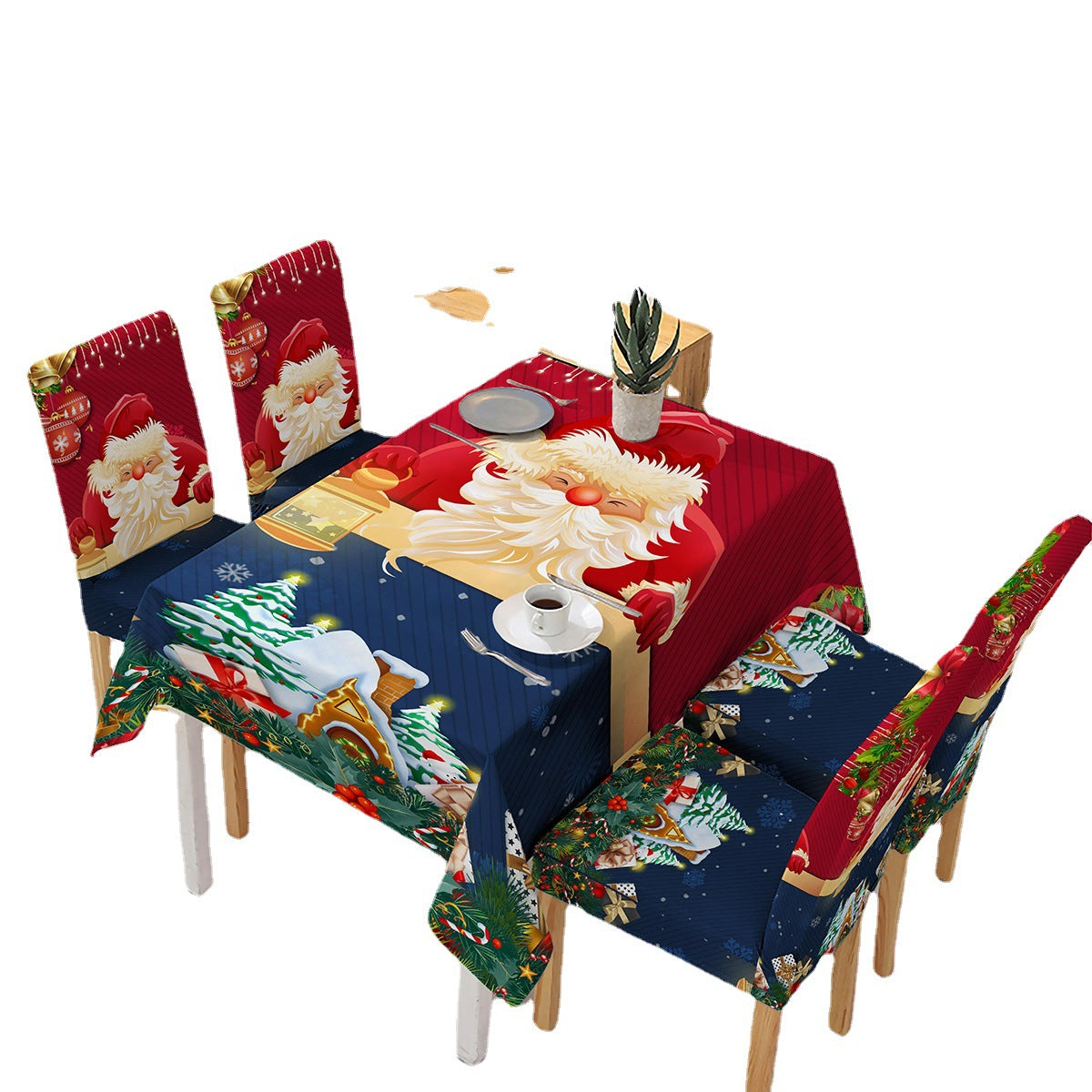 Christmas new polyester waterproof tablecloth one-piece printed chair cover festive decoration cartoon Santa Claus
