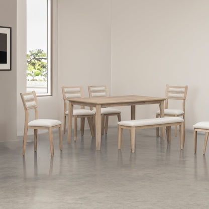 TREXM Classic and Traditional Style 6 - Piece Dining Set, Includes Dining Table, 4 Upholstered Chairs & Bench (Natural Wood Wash）