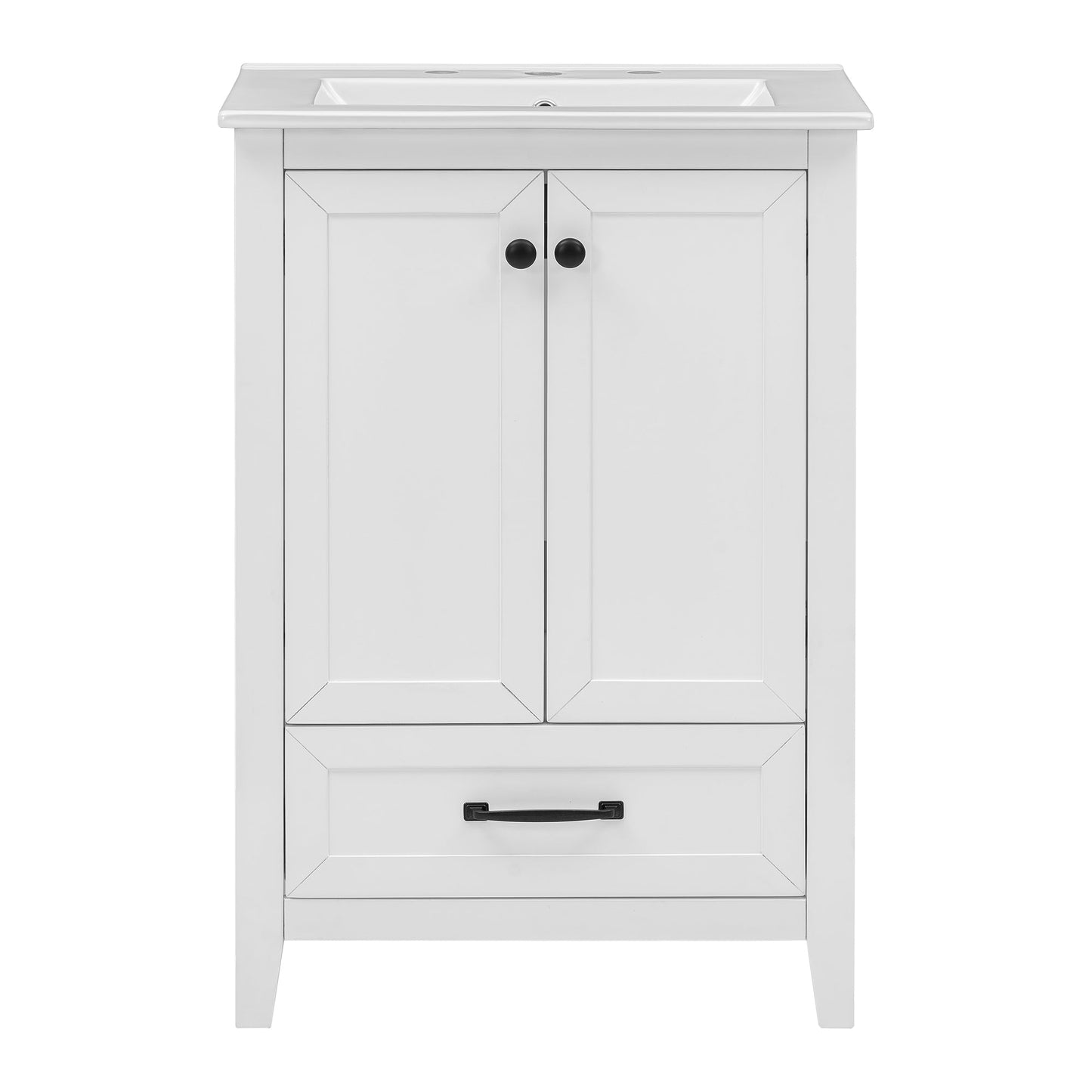 24" Bathroom Vanity with Sink, Bathroom Vanity Cabinet with One Drawer and Doors, Solid Wood and MDF, White