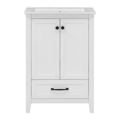 24" Bathroom Vanity with Sink, Bathroom Vanity Cabinet with One Drawer and Doors, Solid Wood and MDF, White