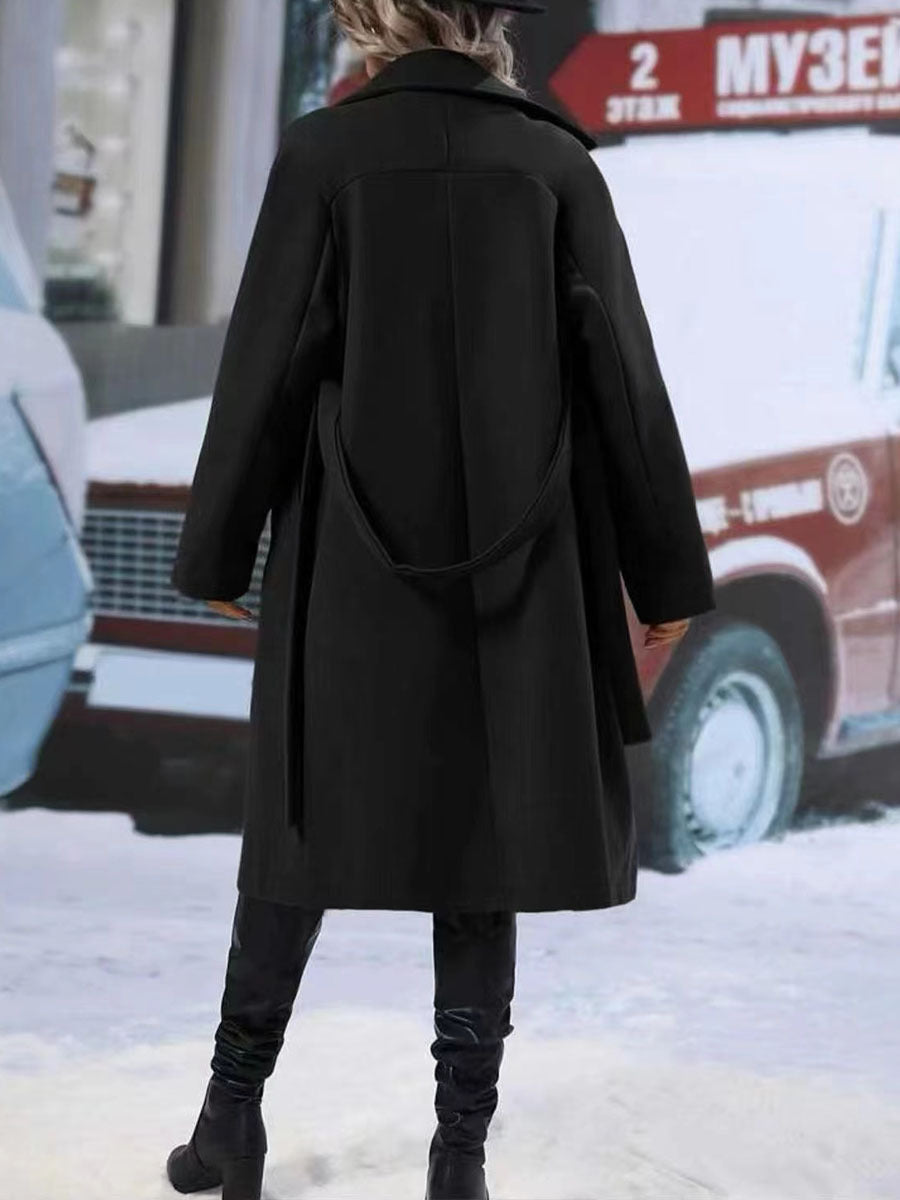 Double-Breasted Lapel Trench Coat with Belt