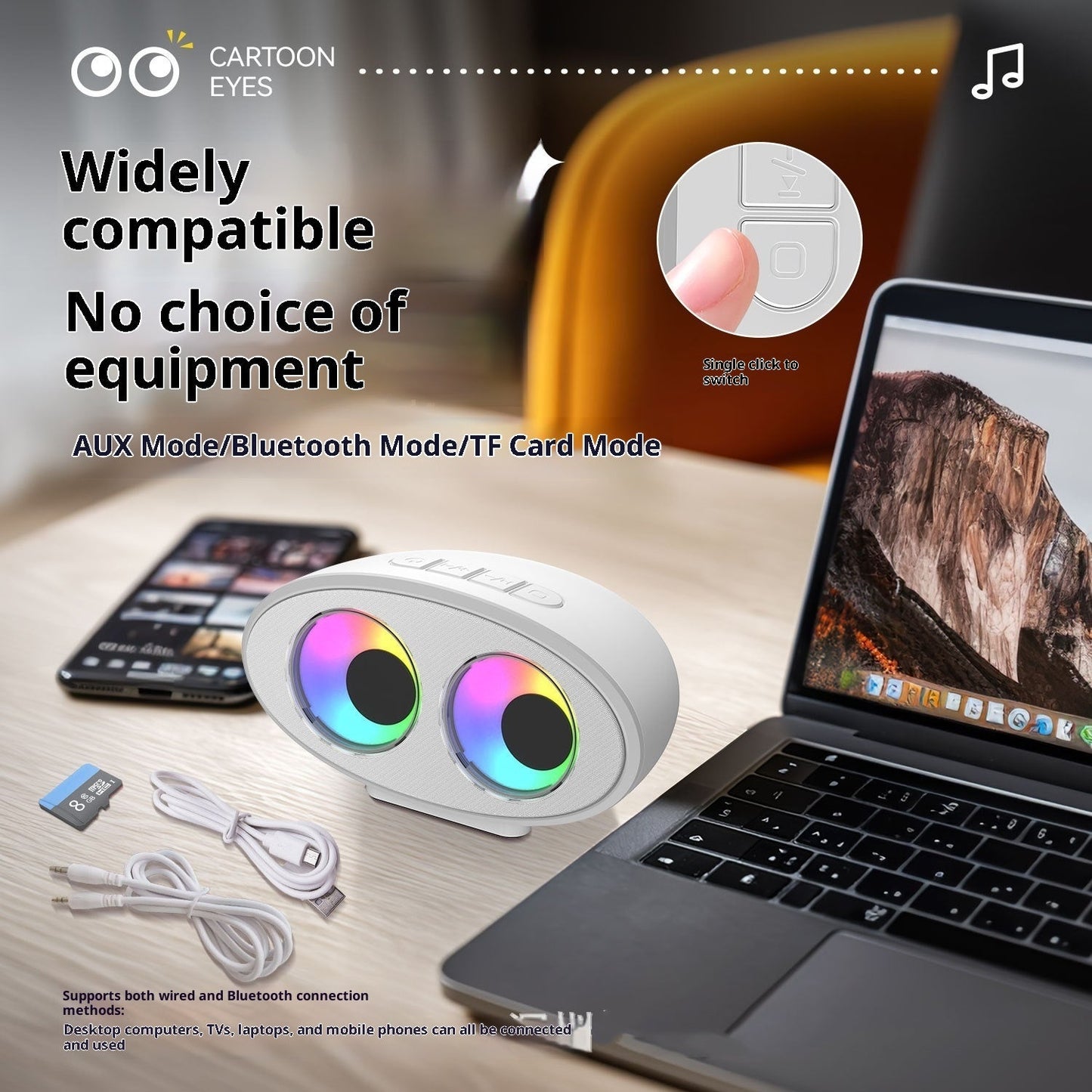 Cartoon Eye Bluetooth Speaker White Noise RGB Colorful Light Effect