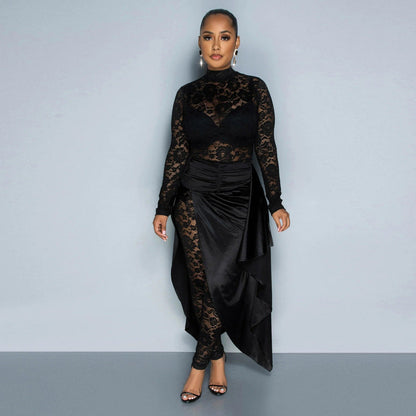 Women's Bodysuit Lace-Up Cloak Skirt Set