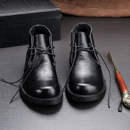 Short Lace-up Leather Mid-top Martin Boots