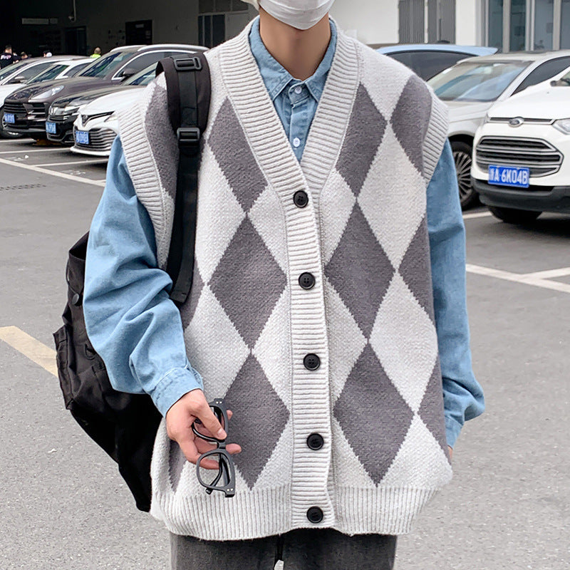 Autumn Winter Men's V-neck Woolen Sweater Vest