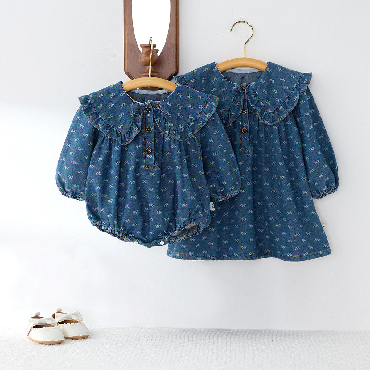 Toddler Denim Romper Triangle-style Crawling Suit Girls One-piece Dress