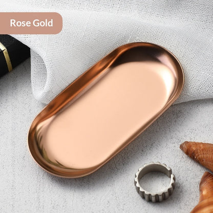 High-end Plate In Instagram Style Oval Stainless Steel Gold Mini Jewelry Tray Small Serving Tray