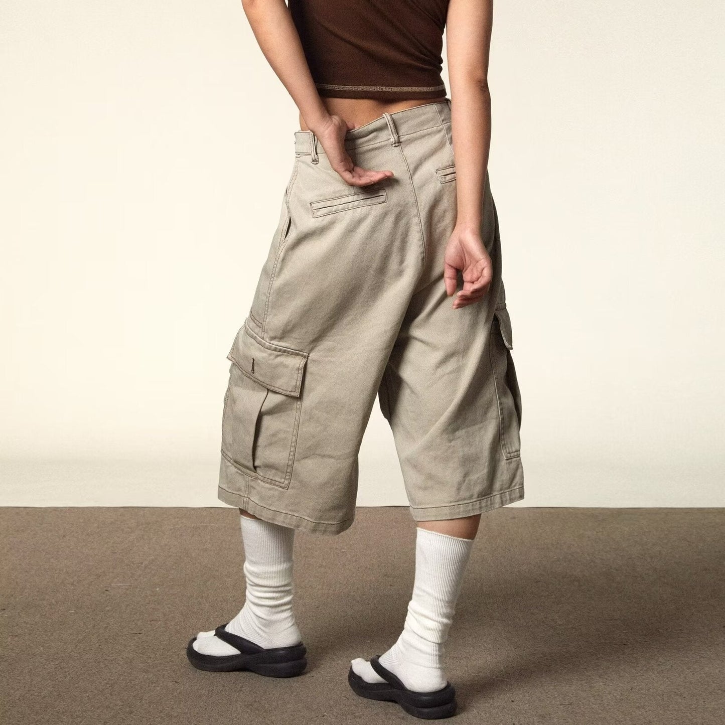 Loose Straight Cargo Cropped Pants
