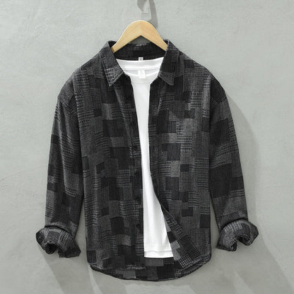 Jacquard Color Block Denim Long Sleeve Shirt