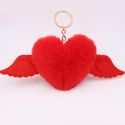 Heart Wings Wool Ball Keychain