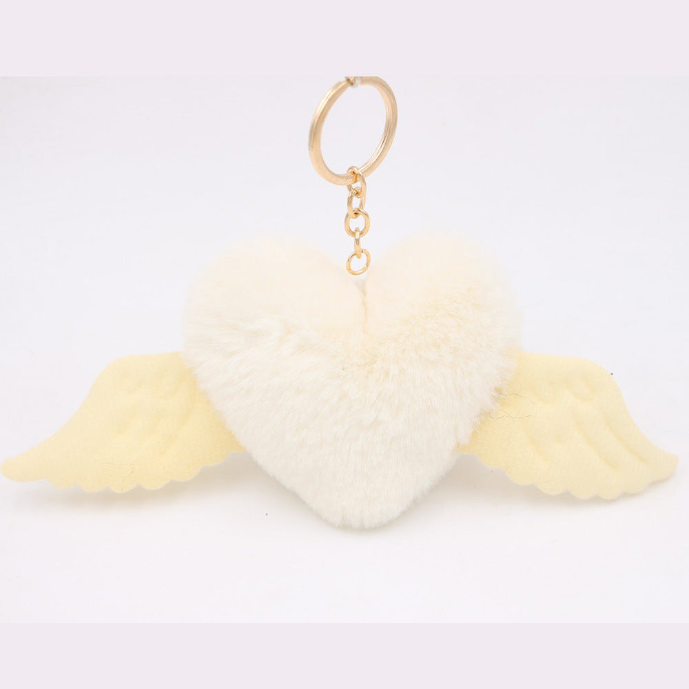 Heart Wings Wool Ball Keychain