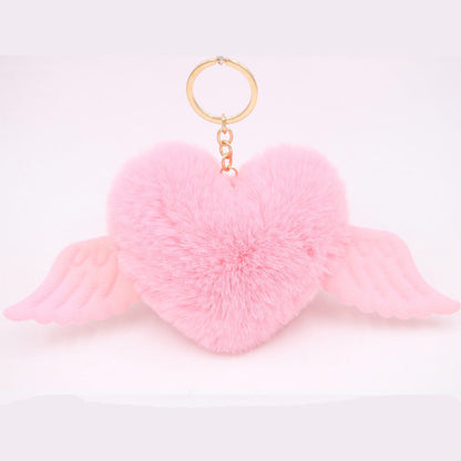 Heart Wings Wool Ball Keychain