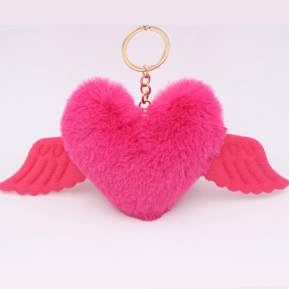 Heart Wings Wool Ball Keychain