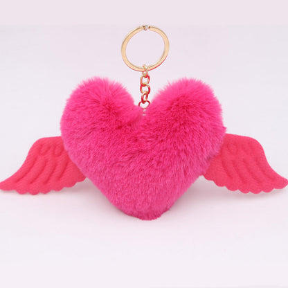 Heart Wool Ball Keychain Pendant