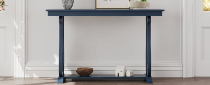 48-Inch Rustic Vintage Console Table --- Farmhouse Style Entryway Table with Open Shelf and Sturdy Construction (Navy)