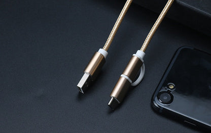 100cm 2A Fast Charger Cable 2 In 1 USB Type C Micro USB