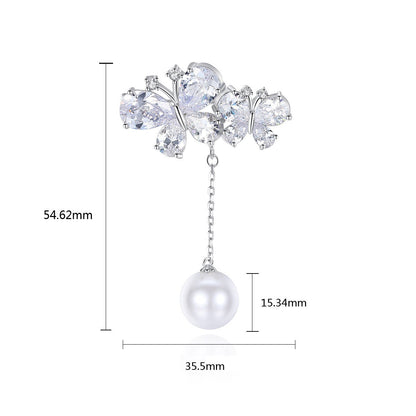 Zircon Butterfly Pin Fashion Korean Edition AAA Zircon Butterfly Design Pearl Women's Small Suit Accessories