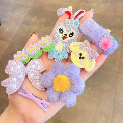 Milk Coffee Color Children's Plush Hairpin Net Red Bangs Side Hair Clip Autumn And Winter Lovely Japanese Clip