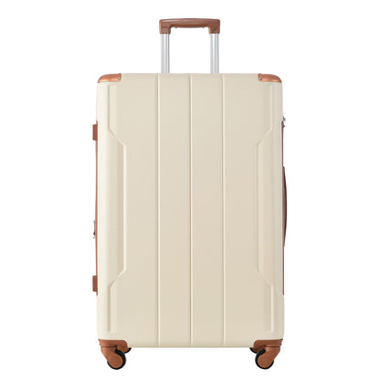 Hardshell Luggage Sets 3 Pcs Spinner Suitcase with TSA Lock Lightweight 20''24''28'' Brown white + ABS