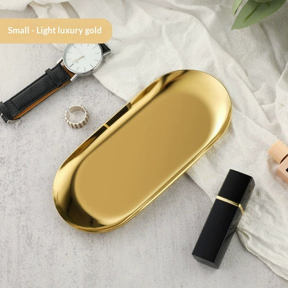 High-end Plate In Instagram Style Oval Stainless Steel Gold Mini Jewelry Tray Small Serving Tray