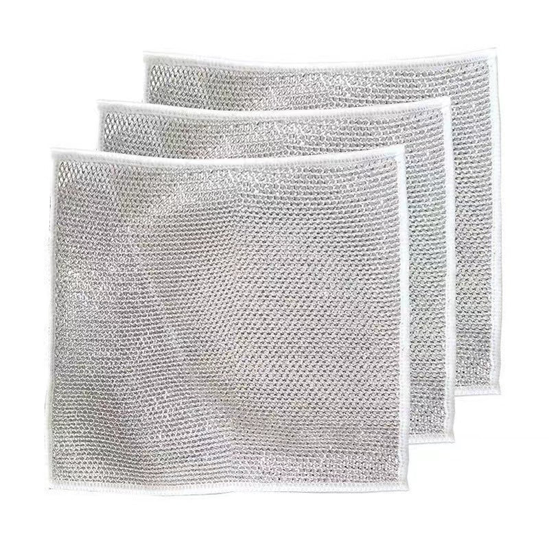 Steel Wire Dishcloth for Home Use, Non-Greasy Steel Wool Scrubbing Cloth, Kitchen Cleaning Cloth, Easy to Clean Silver Wire Rag
