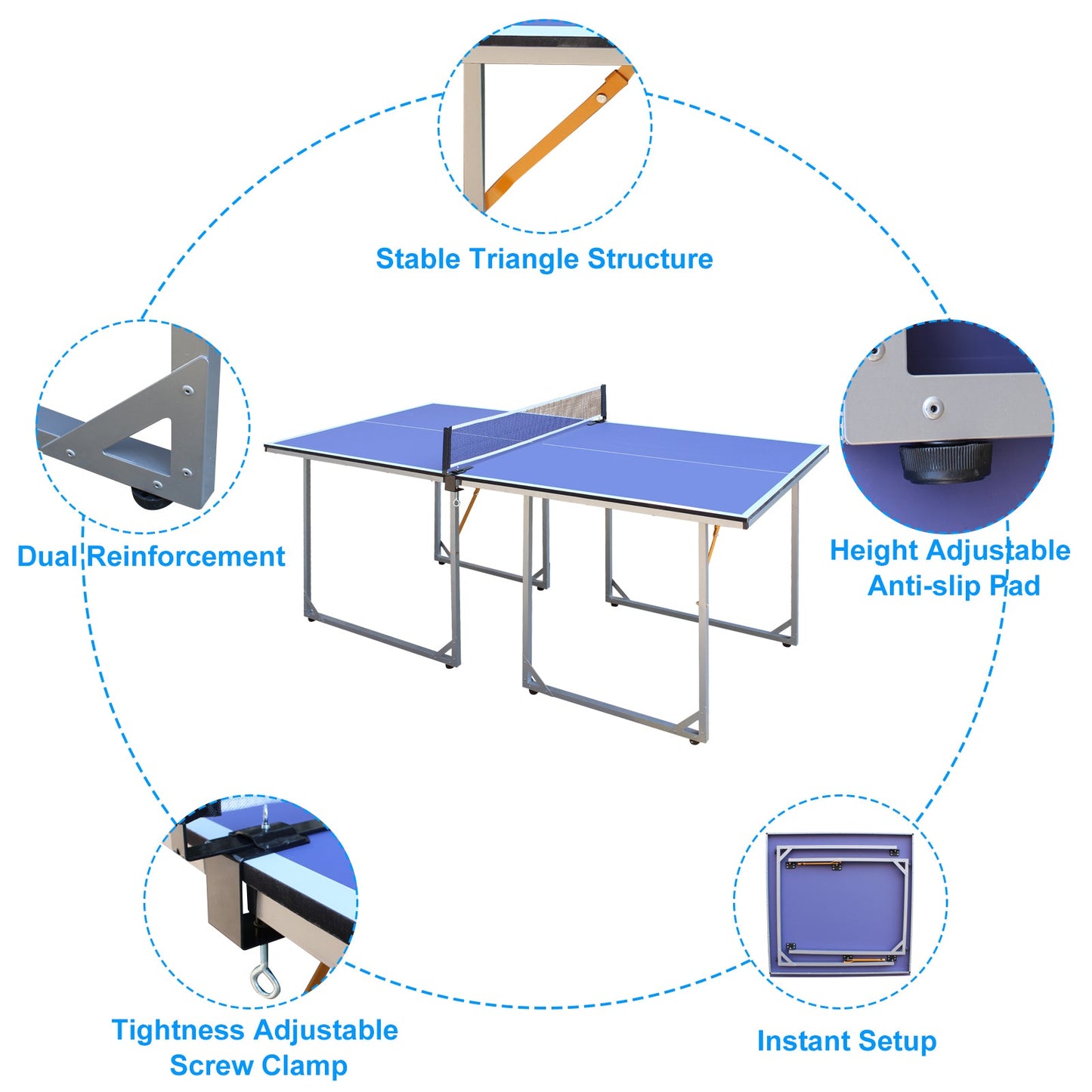 6ft Mid-Size Table Tennis Table Foldable & Portable Ping Pong Table Set for Indoor & Outdoor Games with Net