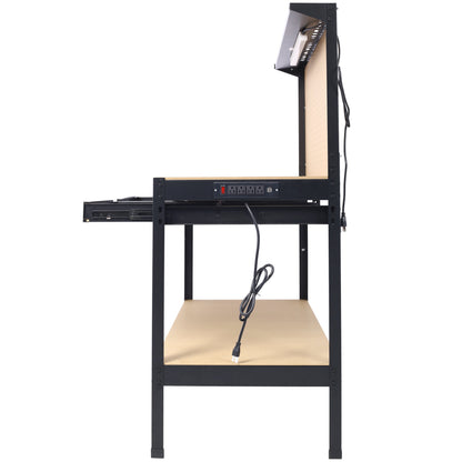 Steel Workbench Tool Storage Work Bench Workshop Tools Table W/Drawer and Peg Board ,4xAC outlets 2xUSB Ports