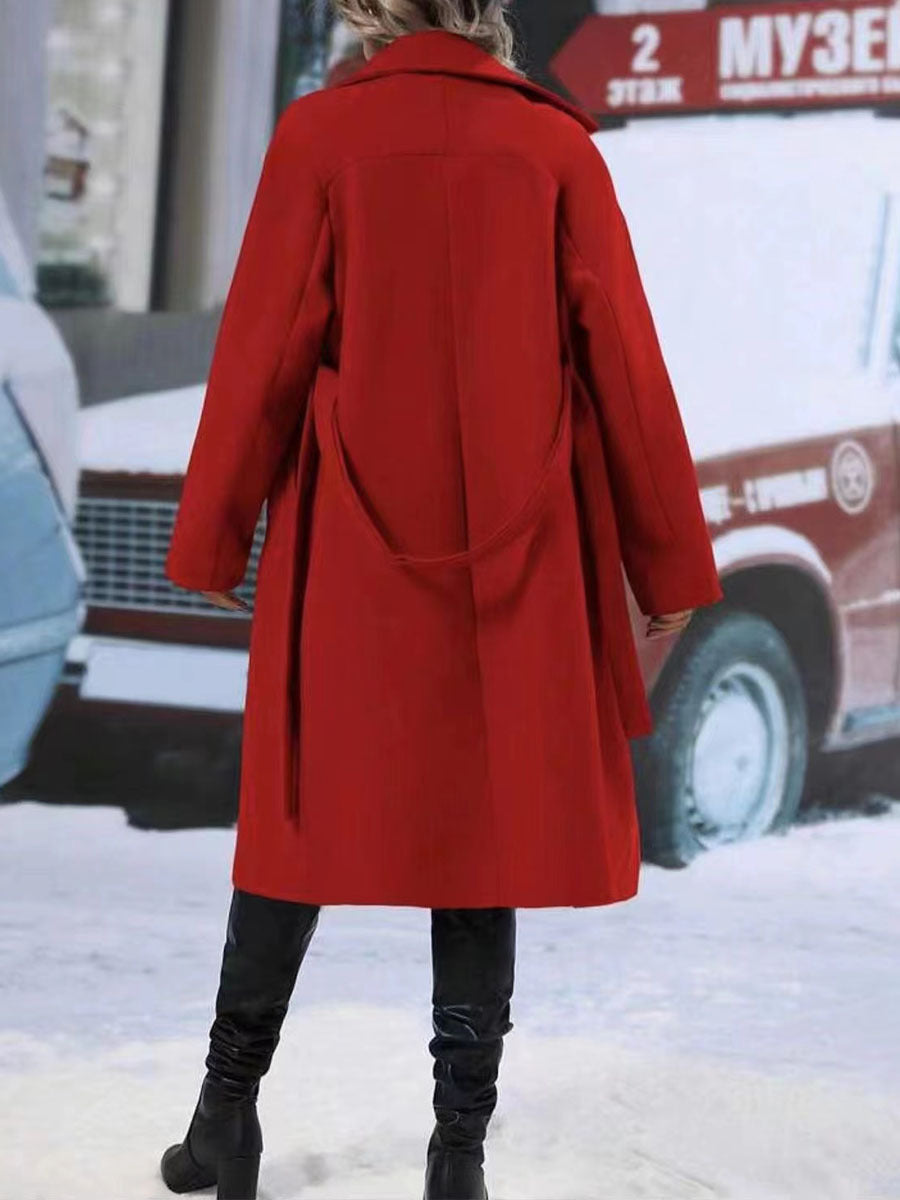 Double-Breasted Lapel Trench Coat with Belt