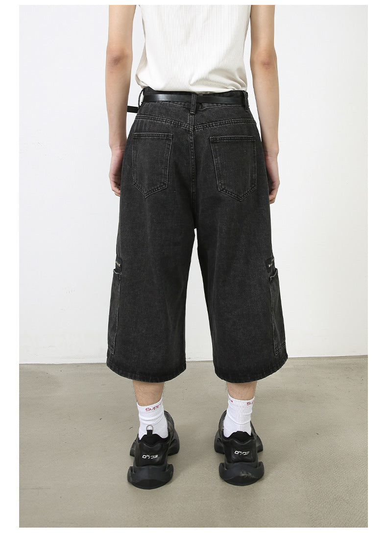 Workwear Denim Loose Street Cropped Shorts