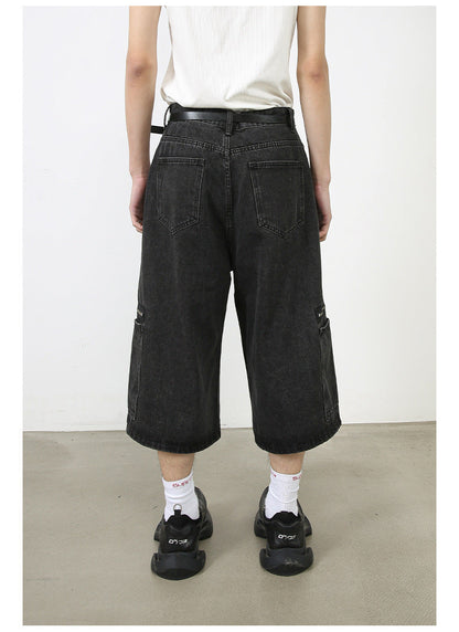 Workwear Denim Loose Street Cropped Shorts