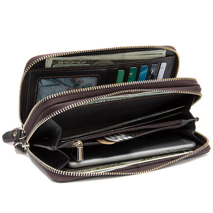 Men's Cowhide Double Zipper Wallet