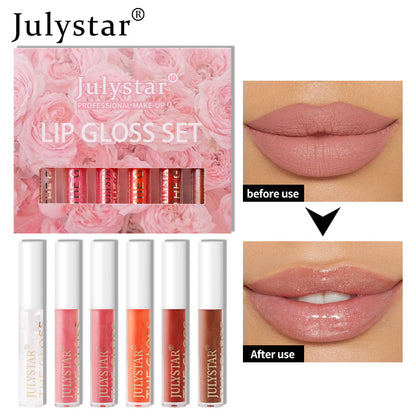 Six Pack Multi-Color Moisturizing Watery Glass Lip Gloss Pearl Watery Lip Glaze Non-Stick Mirror Lip Gloss