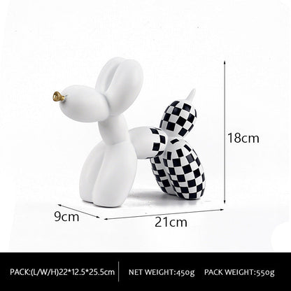New black and white plaid balloon dog ornaments creative TV cabinet wine cabinet living room porch resin crafts