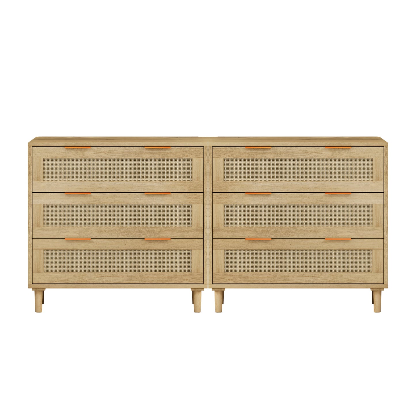 3-Drawers Rattan Storage Cabinet Rattan Drawer (Set of 2),for Bedroom,Living Room,Dining Room,Hallways,Oak