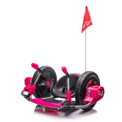 12V Kids Ride On Electric Toy,2WD,16'' exaggerated wheel,Dual handle control for 360 degree flexible steering and rotation