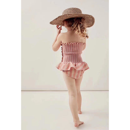 Girls' Striped Lace Swimsuit