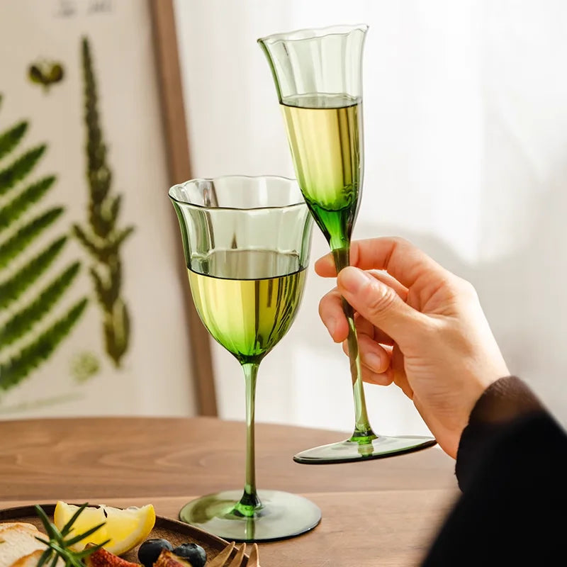 Vintage Green Red Wine Cup Glass Goblet Champagne Cup Cocktail Martini Glass  Home Drinking Utensils Crystal Cup