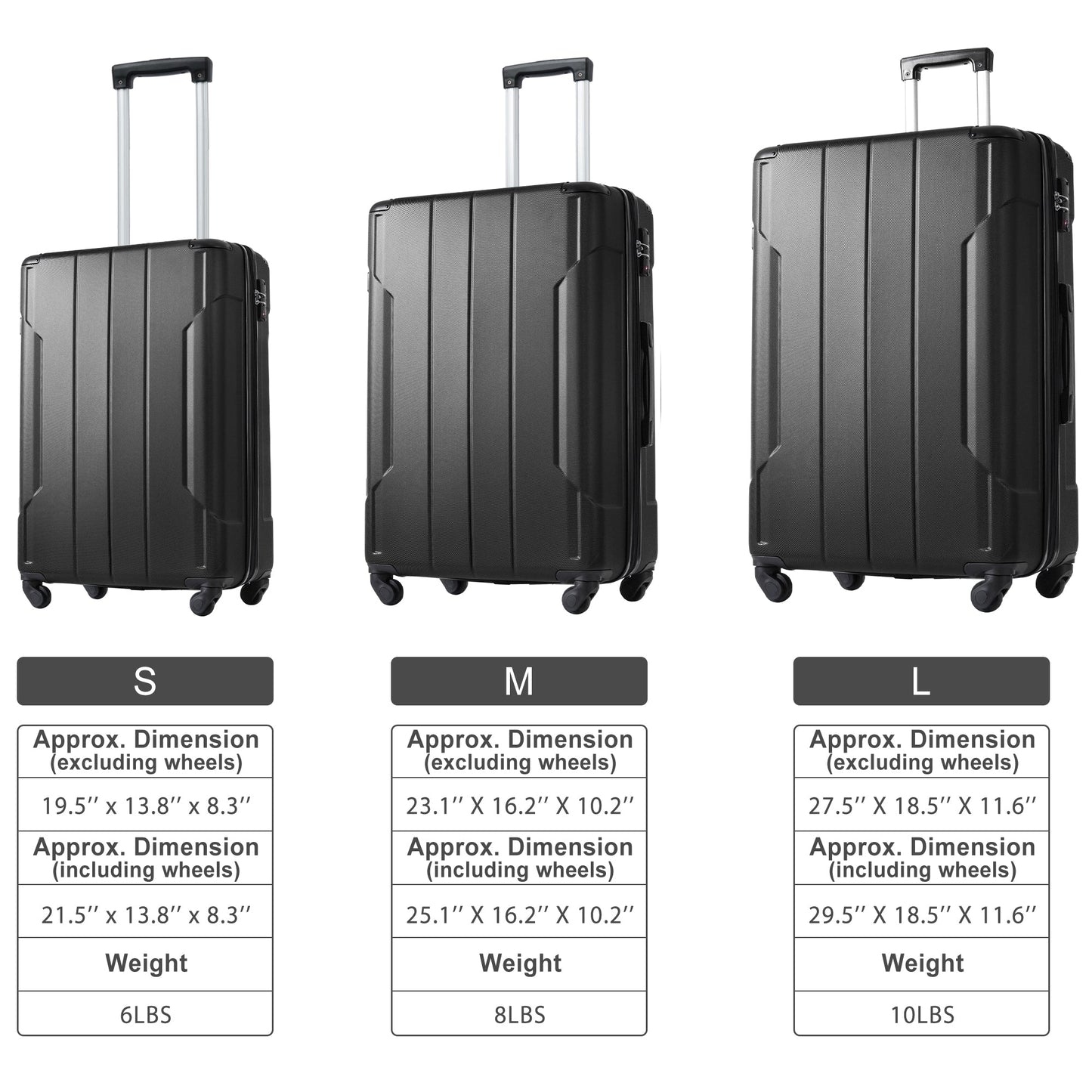 Hardshell Luggage Spinner Suitcase with TSA Lock Lightweight Expandable 28'' (Single Luggage) Black + ABS + 28 Inch