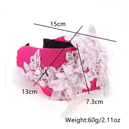 Hand embroidered three-dimensional simulation crystal flower headband pearl headband